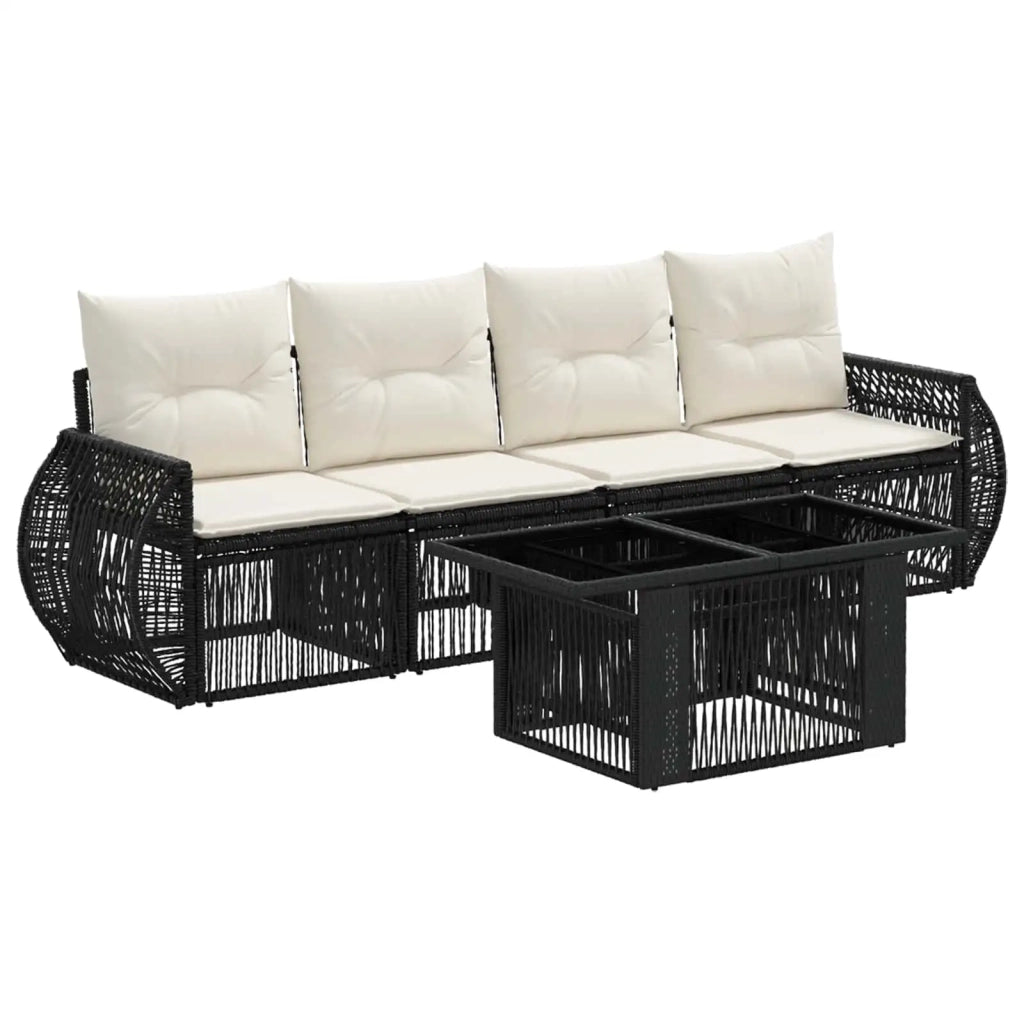 Set Divano da Giardino 5 pz Nero e Bianco Crema polyrattan 3436894