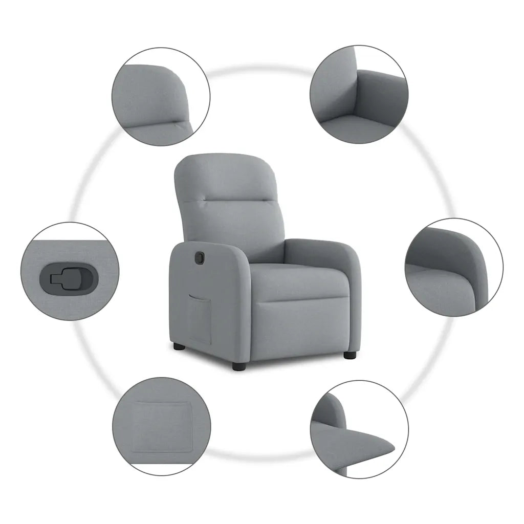 Poltrona | Sedia Relax Reclinabile in Tessuto Grigio Chiaro