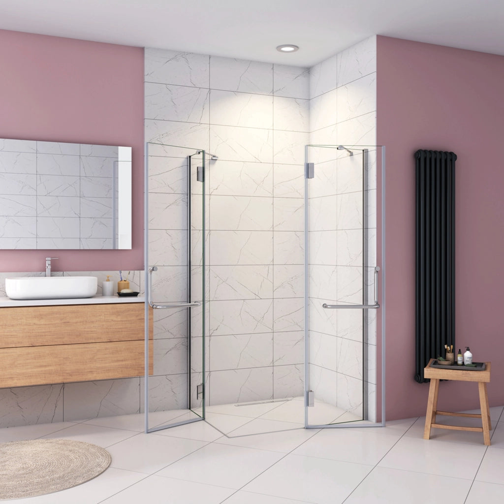 120x90x190 cm Box Doccia Angolare Porte Battenti in Vetro 8 mm Temperato Trasparente Anticalcare Ante con Barre Stabilizzatrici