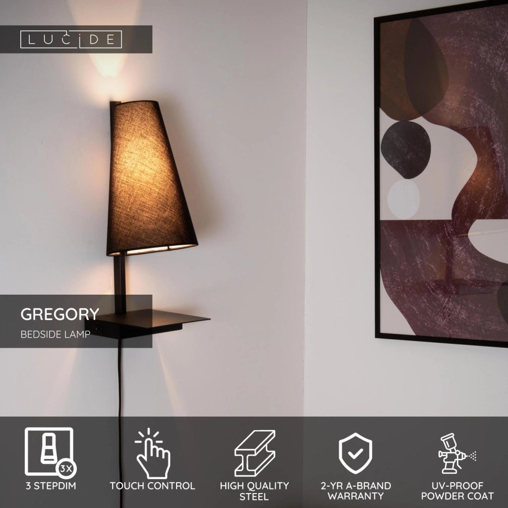 Lampada da tavolo GREGORY nera paralume conico 1xE27 Lucide