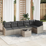 Set di divani da giardino con cuscini grigi 7 pezzi in polyrattan