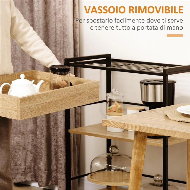 CARRELLO DA CUCINA A 3 RIPIANI CON VASSOIO RIMOVIBILE E RUOTE GIREVOLI