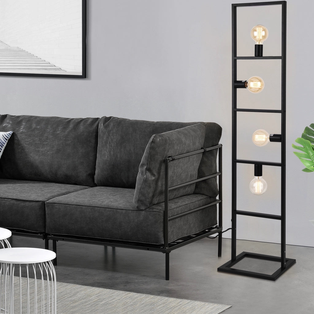Lampada da Terra Plauen a 4 Luci con Telaio in Metallo - Nero lux.pro