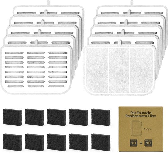Filtro per fonte per gatti per E VERSWEET MAX trasmettitore senza fili 105 FL.oz/3L dispensatore di acqua per gatti, filtro di sostituzione, sistema di filtro a più stadi (quadrato - 10 filtri + 10 spugne)