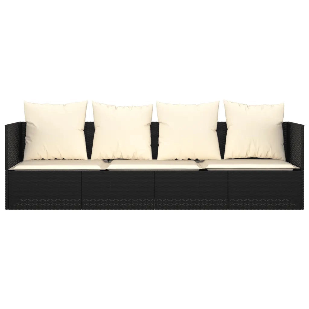 Lettino Prendisole | Sdraio da giardino | Lettino da sole da Esterno con Cuscini Nero in Polyrattan