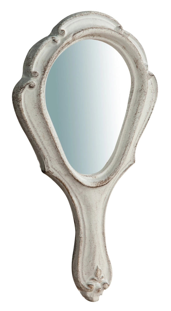 Biscottini Specchiera a mano in legno finitura bianca anticata L11xPR1,5xH20 cm Made in Italy