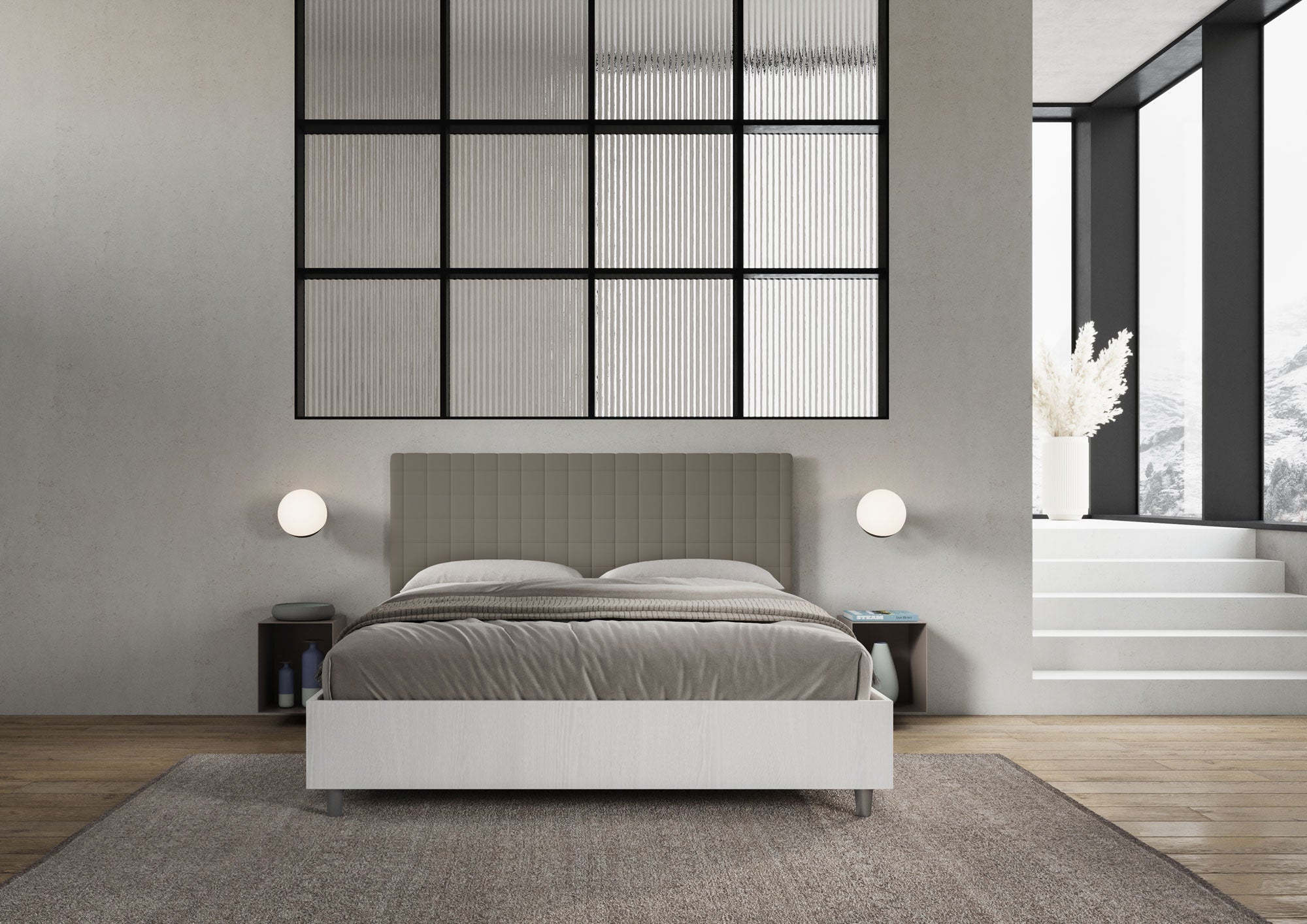 Letto Matrimoniale 160x200 cm con Rete e Contenitore Burmy Cappuccino