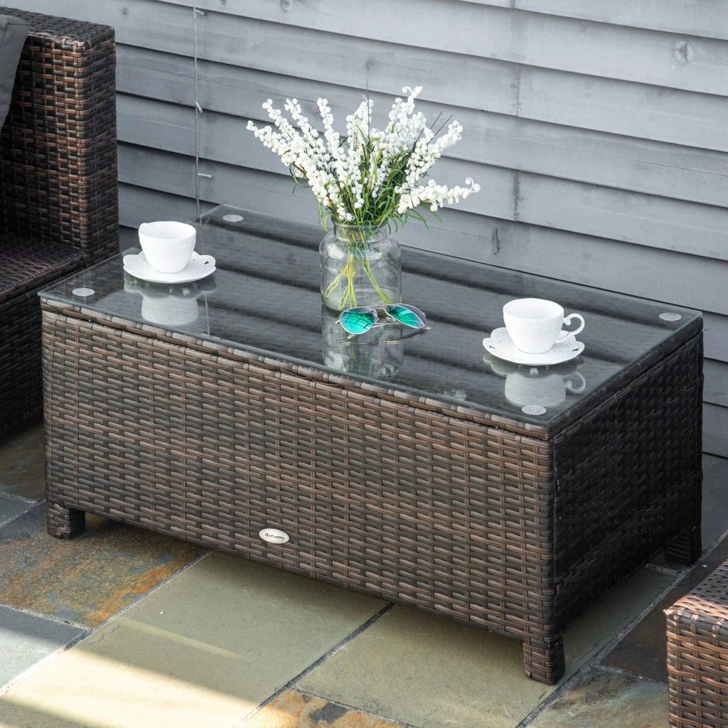 Tavolino da Giardino in Rattan e Vetro Temperato ¨C Zephmum ¨C Marrone 85x50x39 cm
