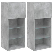 Mobili TV con Luci LED 2pz | Armadietto TV | Mobile Porta TV Grigio Cemento 40,5x30x90 cm