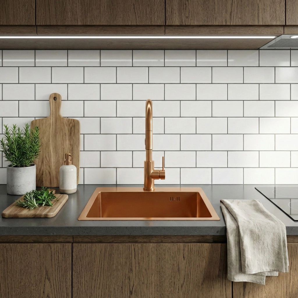 Lavello In Acciaio Leo 50 Brush Copper senza rubinetto da cucina