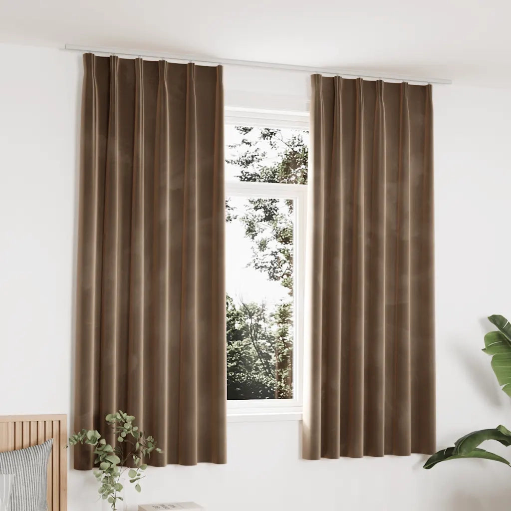 Tende Oscuranti con Ganci 2 pz Beige in Velluto 140x175 cm 134508