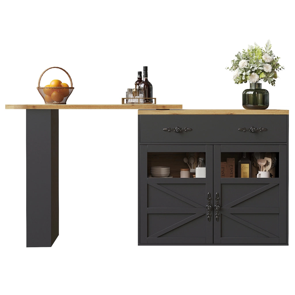 Tavolo Bar Alto Allungabile con Vano ¨C MINIMAL ¨C Nero, 138-204x39x104 cm