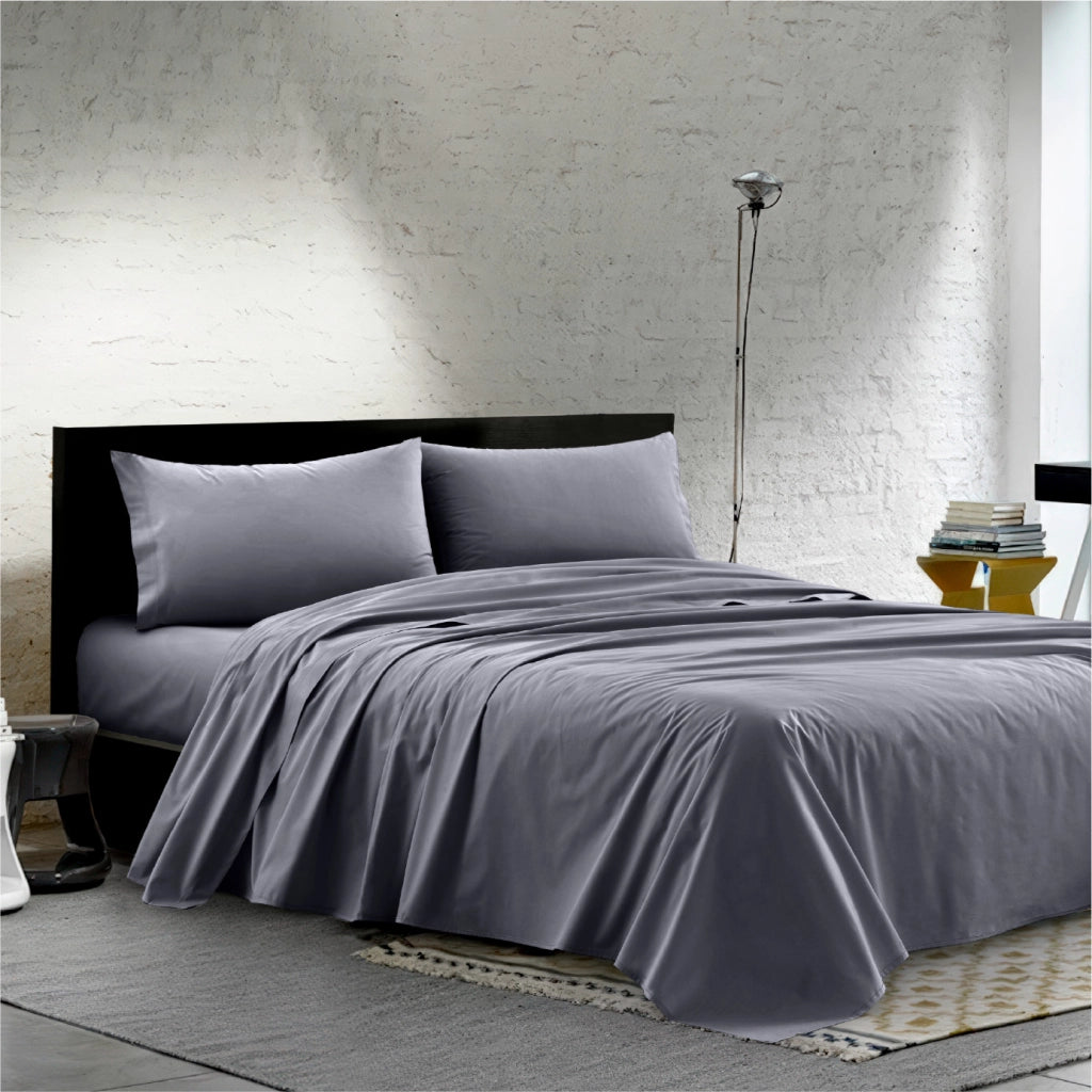 Completo Lenzuola Matrimoniale 100% Cotone Percalle 210 Tc Certificato OEKO-TEX Confezionato in Italia Lenzuolo con Angoli Maxi 30 cm, 2 Federe con Patella Antracite