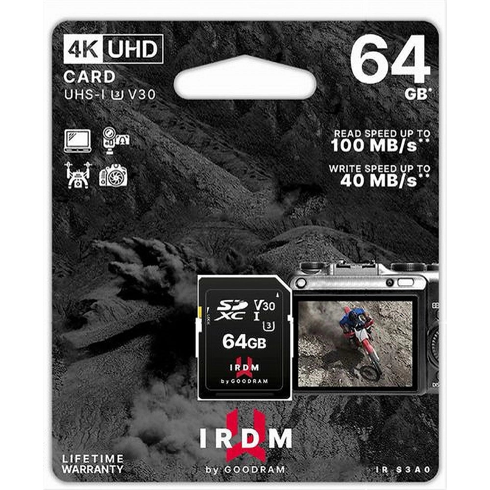 Trade Shop - Scheda Di Memoria Sd Card 64 Gb Per Videocamere Classe Uhs-i 3 V30 Ir-s3a0-64gb -