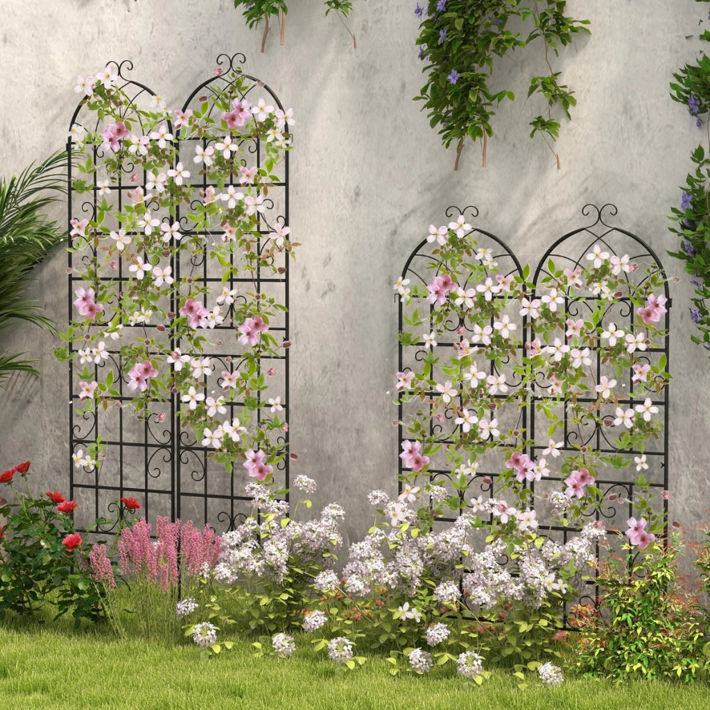 Pergola decorativa da esterno per piante rampicanti fiori verdure, Arco da giardino 180x50cm in metallo Nero 2 Pezzi-Decorazioni da giardino
