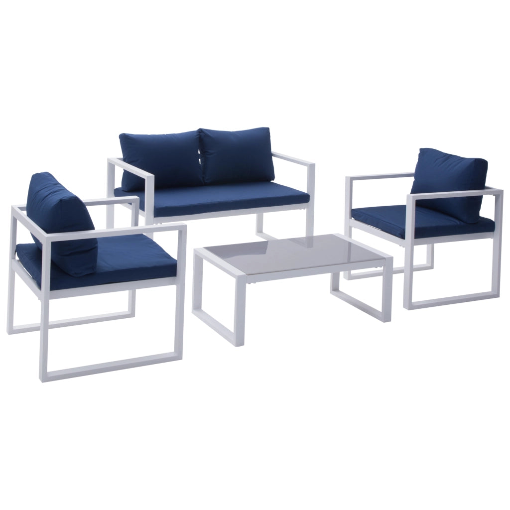 Set di mobili da giardino IBIZA in tessuto blu 4 posti - alluminio bianco