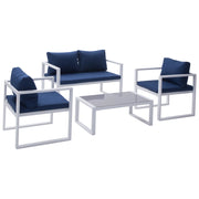Set di mobili da giardino IBIZA in tessuto blu 4 posti - alluminio bianco