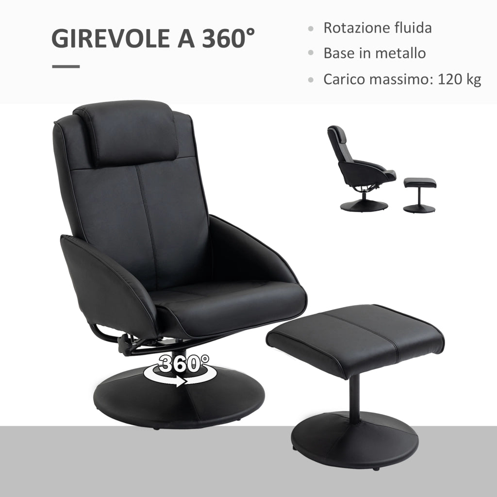 Poltrona Reclinabile Relax con Poggiapiedi e Rivestimento in Similpelle ¨C Zephmum ¨C Nero
