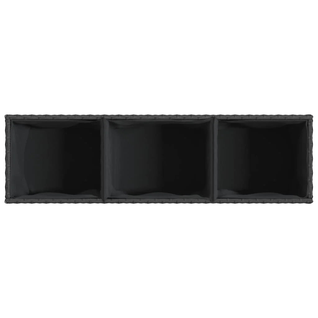 Fioriera rialzata per piante fiori patio giardino con 3 vasi 105 x 30 x 32 cm resina intrecciata nera 02_0038087