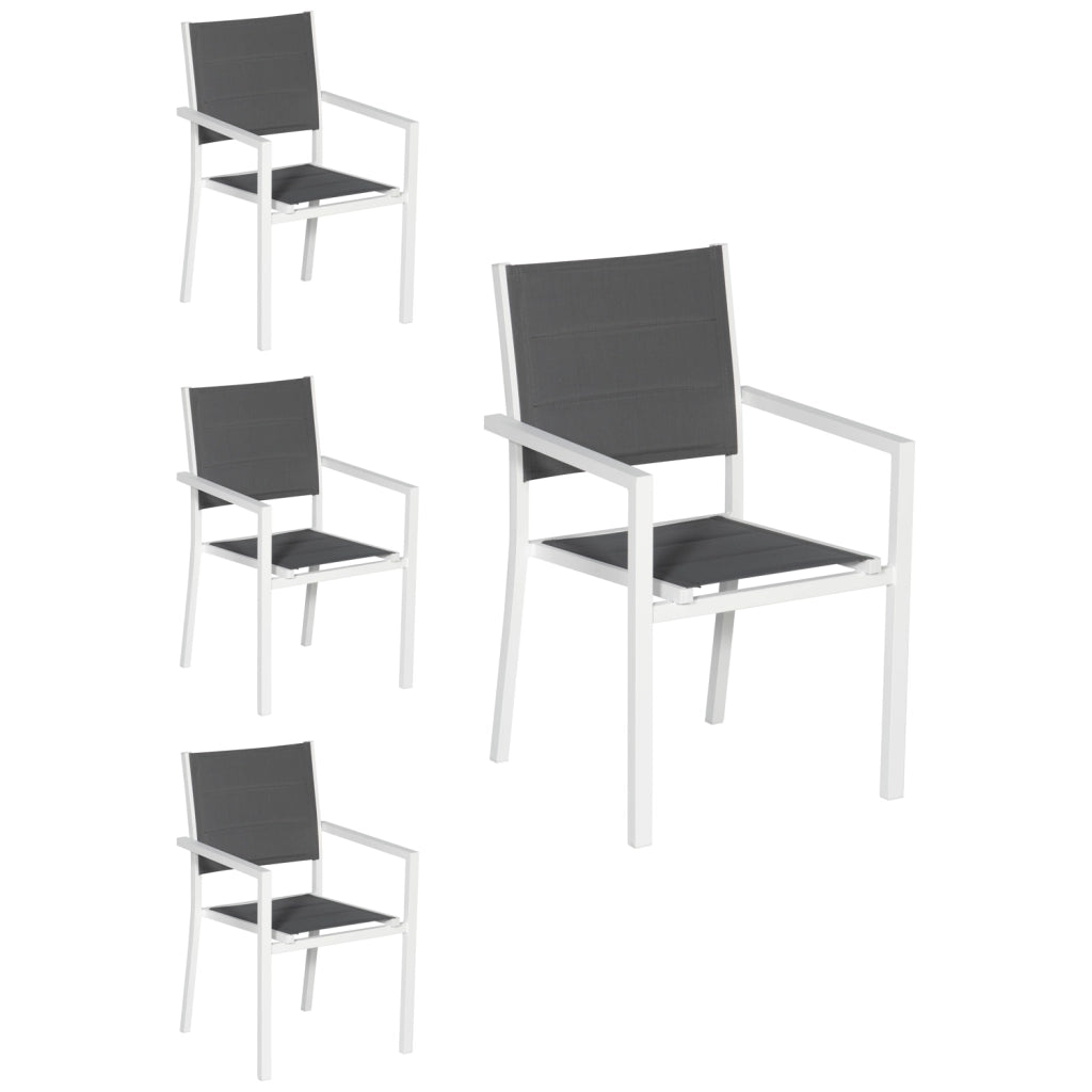 Set di 4 sedie imbottite in alluminio bianco - textilene grigio