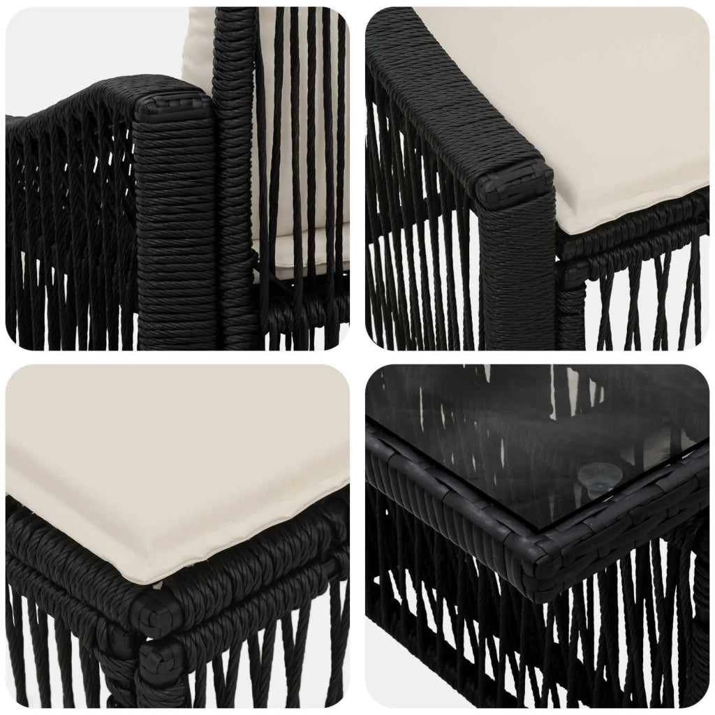 Set Divano da Giardino 4 pz Nero e Bianco Crema polyrattan 3437197