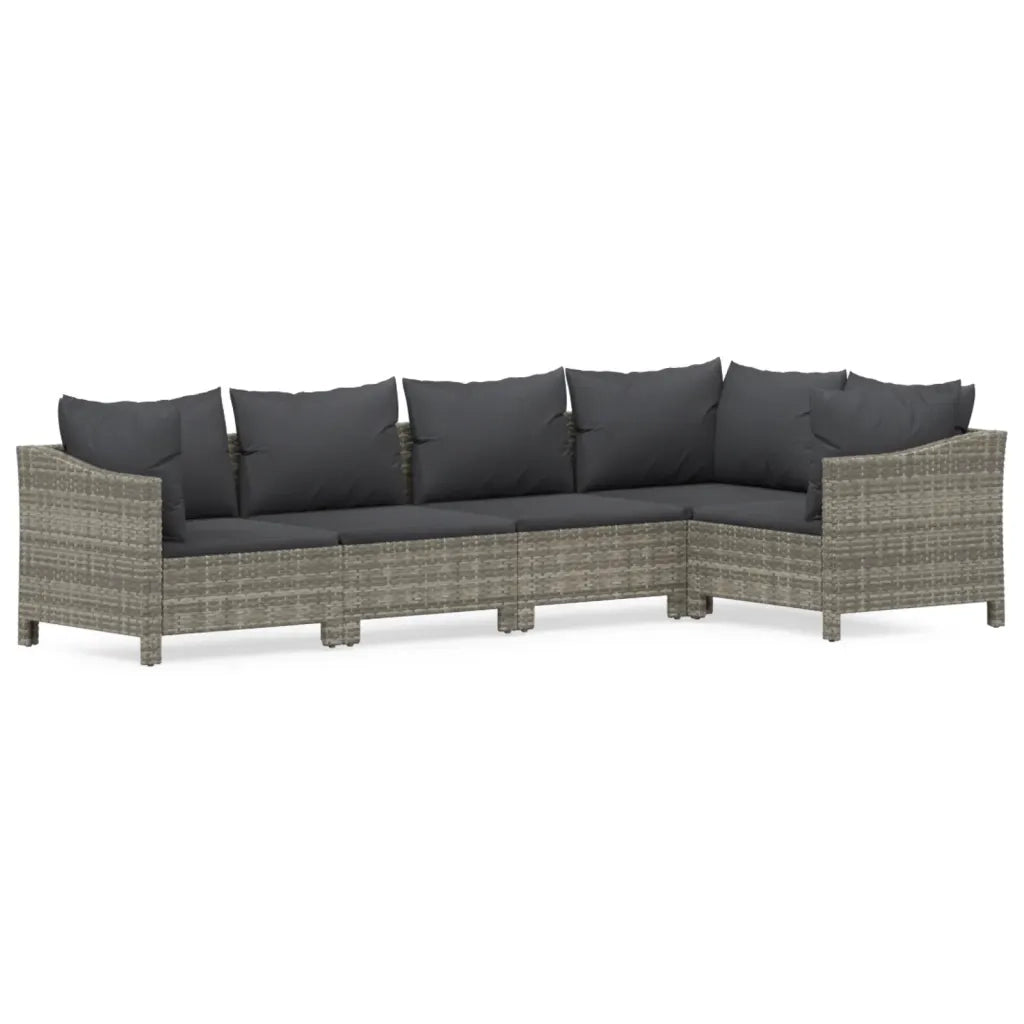 Set Divani da Giardino 5 pz con Cuscini in Polyrattan Grigiocod mxl 124591