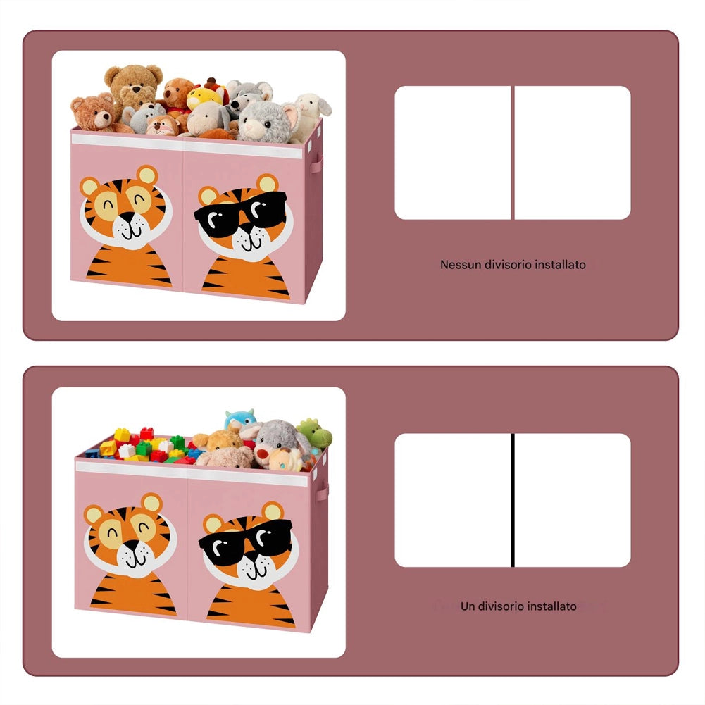 Box Contenitore Giocattoli con Animali Doppio Pieghevole 80L Rosa Salvaspazio