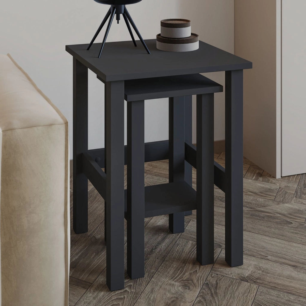 Set di 2 tavolini in legno "Gina 2" - 45 x 45 x 60 cm - Grigio antracite