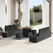 Set Divano da Giardino 9 Pezzi con Cuscini Nero Polyrattan Acacia