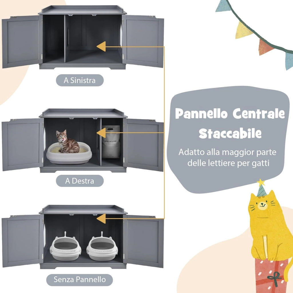 Casetta per Gatti, Lettera per Gatti, Casetta per Animali, Casa per Gatti, Recinto con Foro per Gatti, Cassa per Animali con Struttura in Legno Resistente (Grigio)