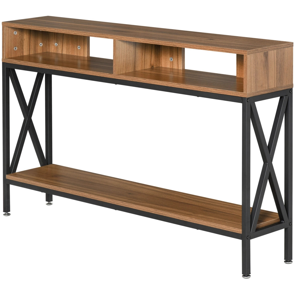Tavolo consolle ingresso industriale con ripiani ¨C zephmum ¨C legno noce 120x23.5x75 cm