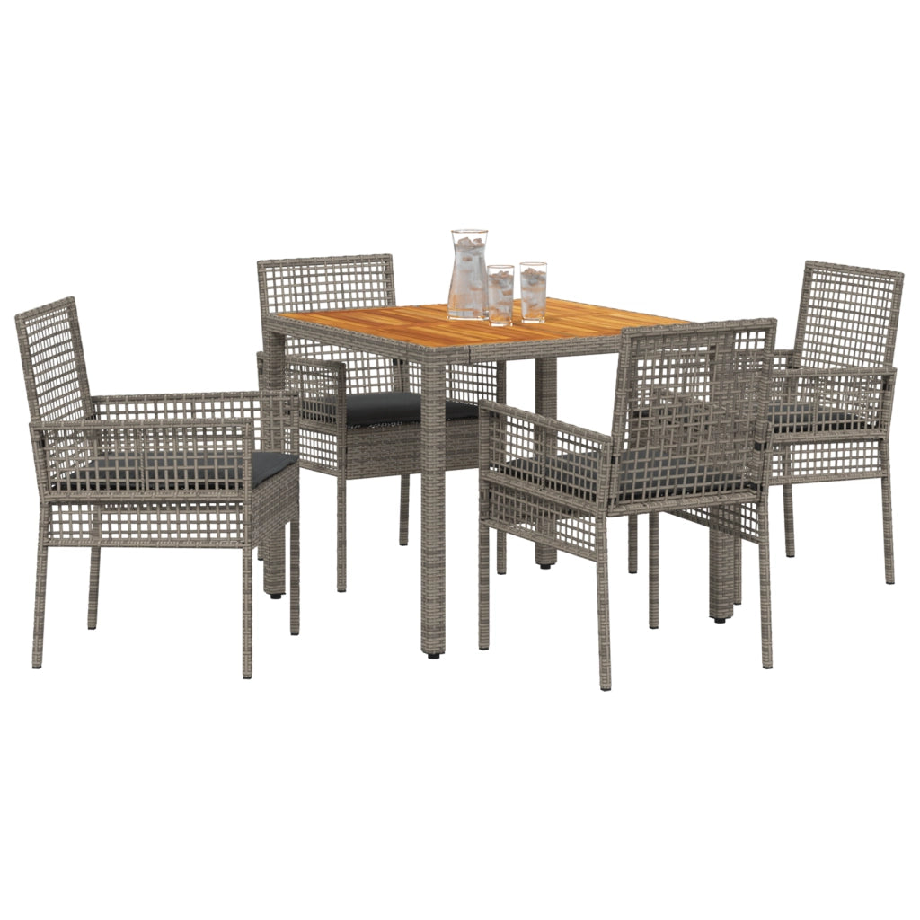 Set da Pranzo Giardino 5 Pezzi con Cuscini Grigio Polyrattan