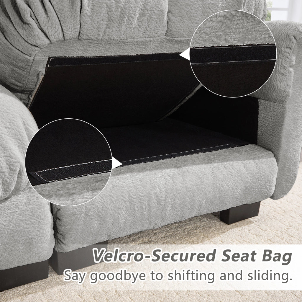 Divano angolare modulare 2 posti in chenille grigio chiaro con pouf mobile e cuscini spessi 190x149x90 cm