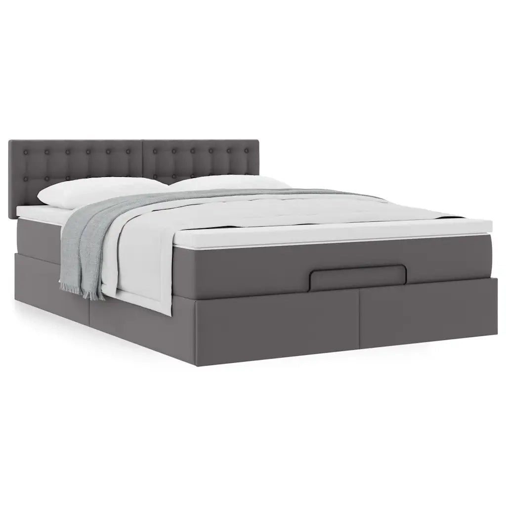 Struttura Letto Pouf con Materasso Grigio 140x200 cm Similpelle 3311311
