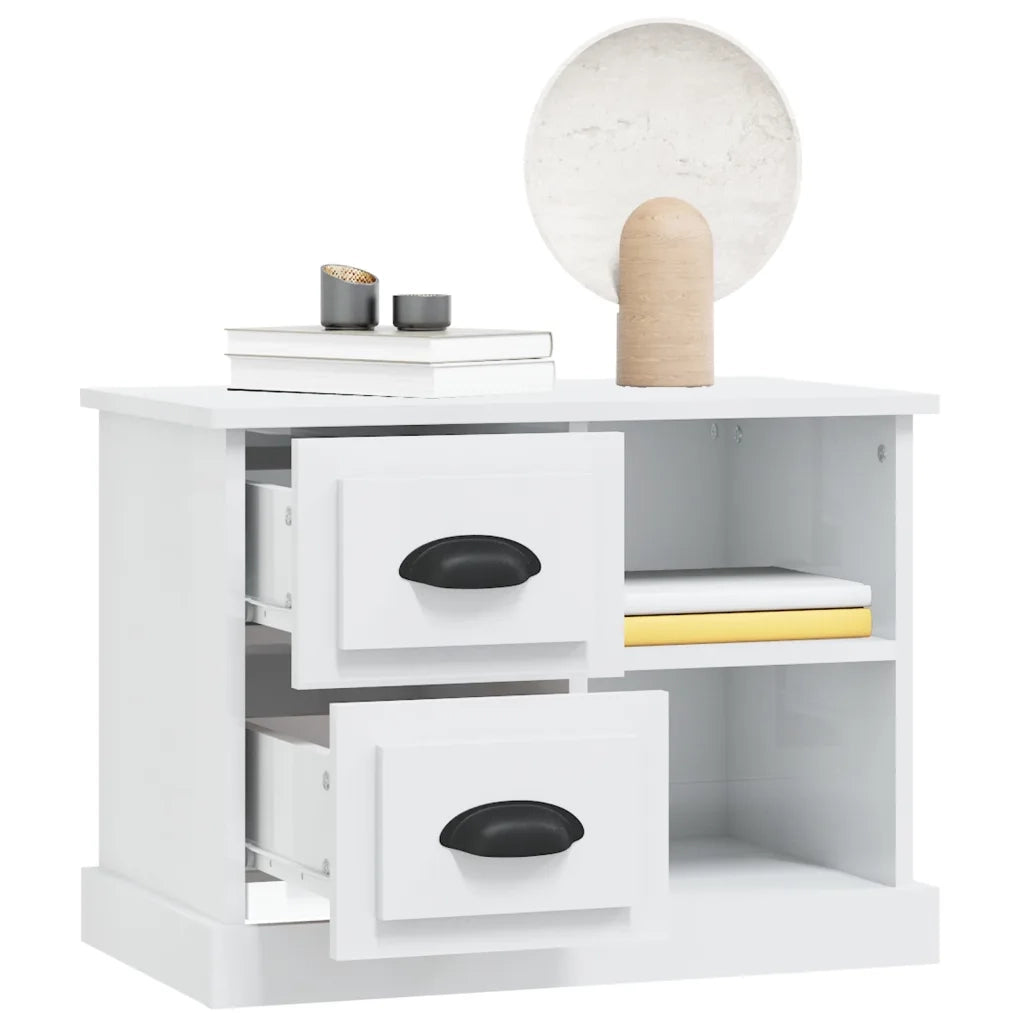 Comodino Bianco Lucido 60x35,5x45 cm 816370