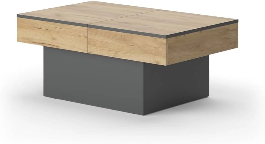 Tavolino Boto, Antracite/quercia dorata, 95 x 58 cm Estensibile, estendibile e pieghevole per un utilizzo flessibile negli ambienti domestici