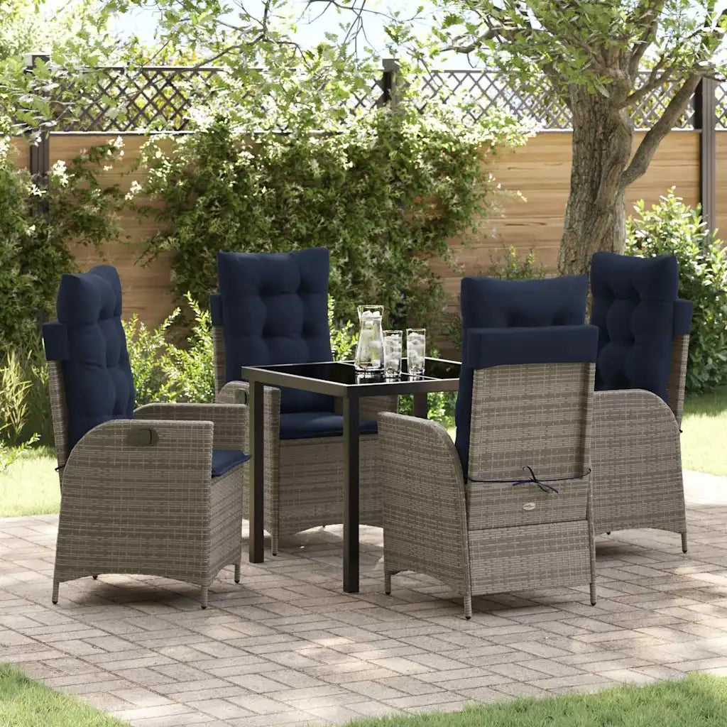 Set da Pranzo per Giardino 5 pcs Grigio e Nero Rattan 3380576
