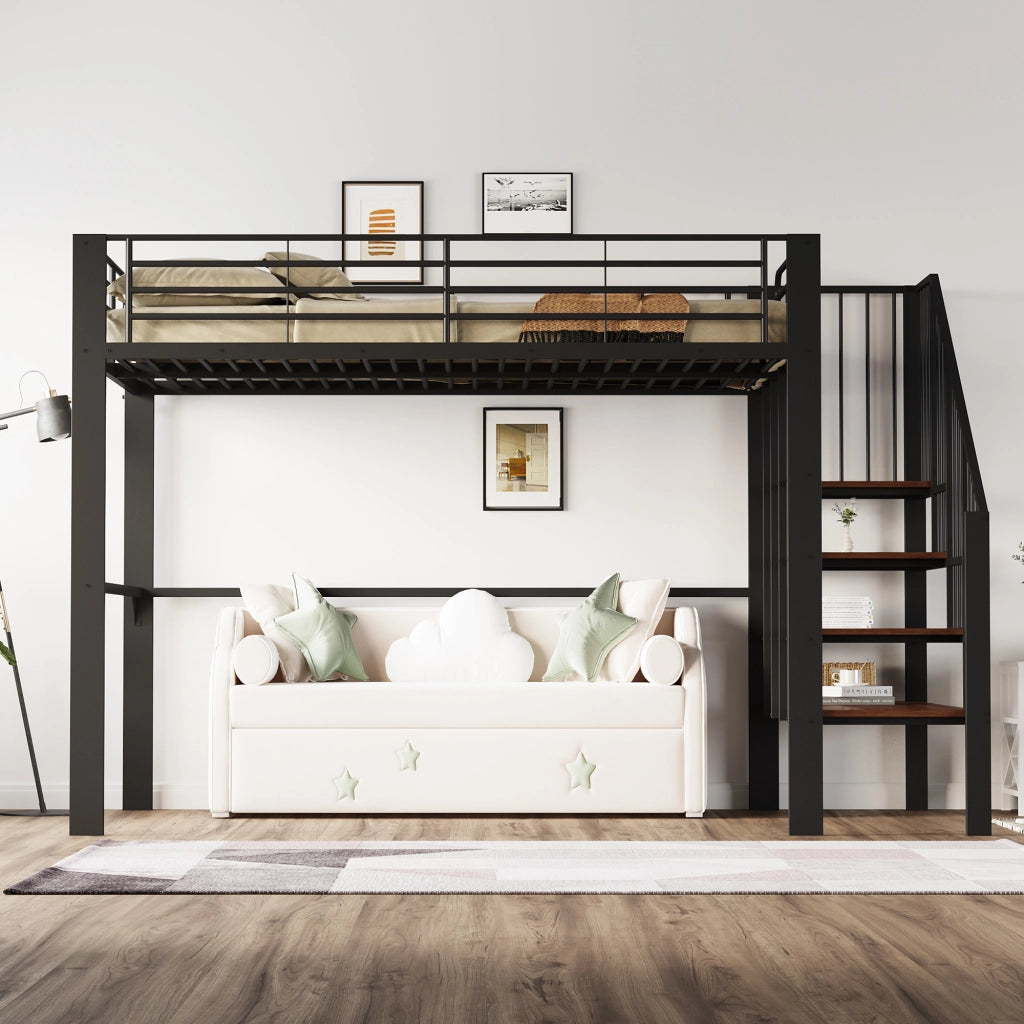 Letto a castello nero in metallo e legno con funzione contenitore 140x200 cm