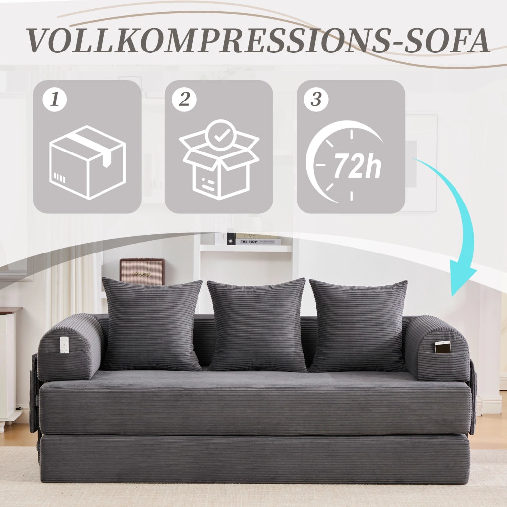 DIVANO modulare in velluto a coste 200x94x67 cm grigio scuro