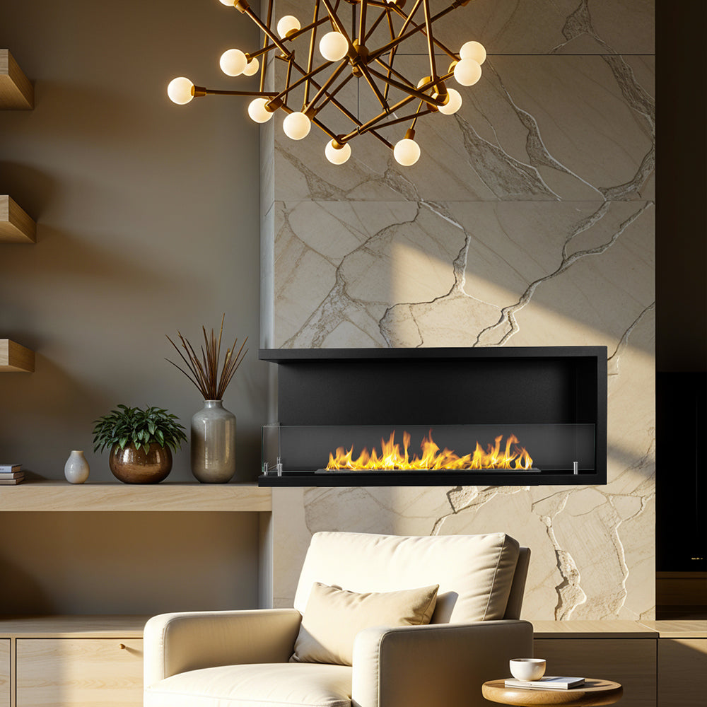 Camino a Bioetanolo da Incasso ad angolo 120x22,4x45 cm Sutri 120 SX Nero