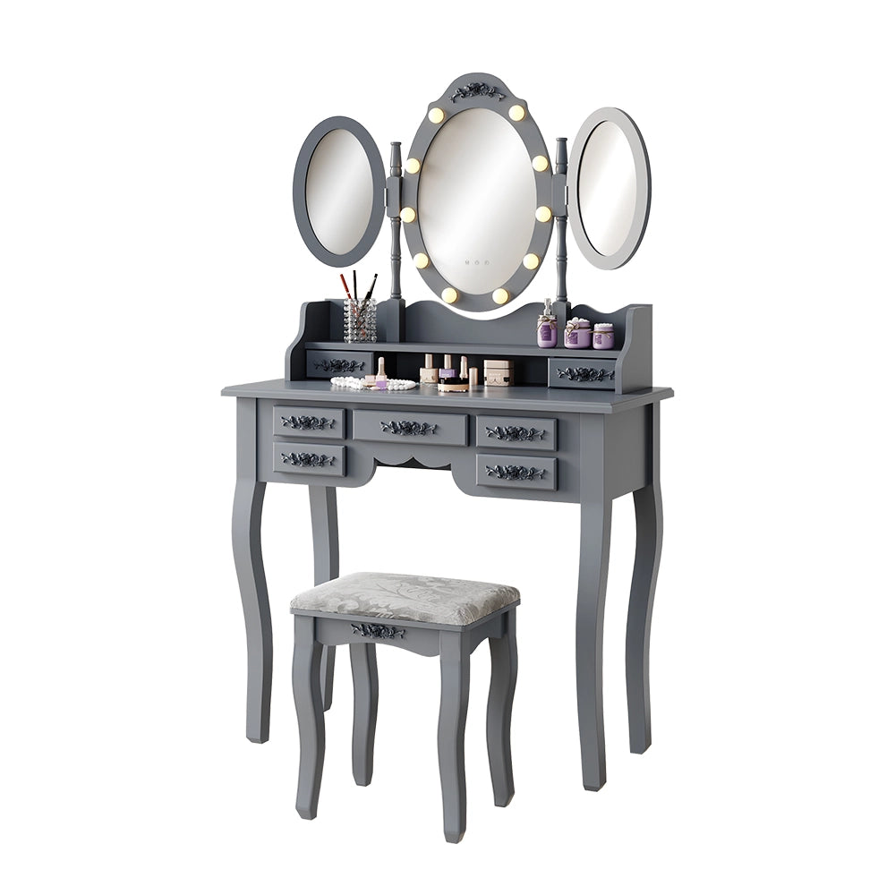 Vicco Tavolo da toilette Grigio 90 cm con illuminazione e sgabello