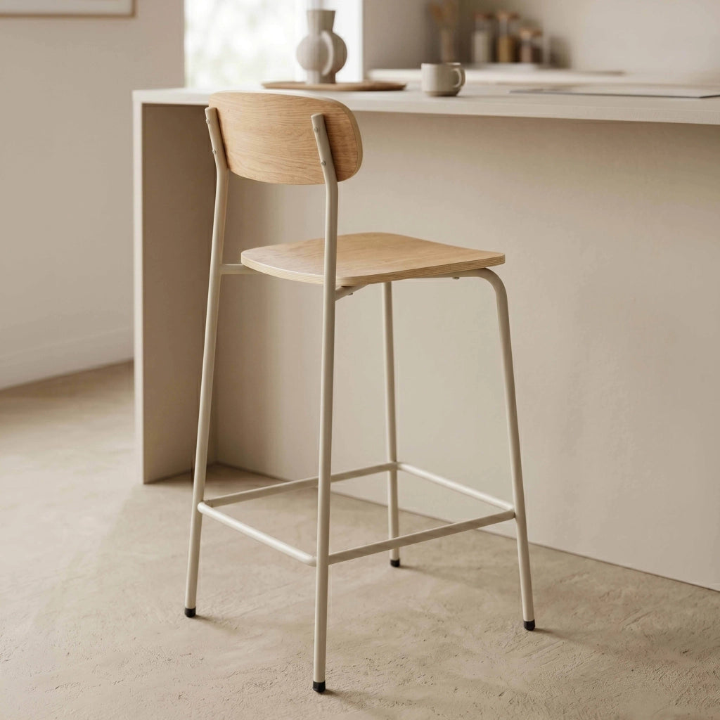 Set di 2 seggioloni in metallo e legno beige