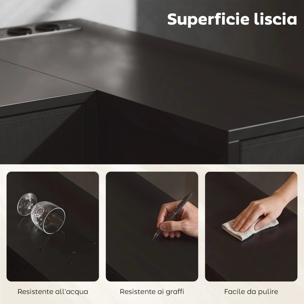 Scrivania Angolare con 6 Cassetti ¨C Zephmum ¨C Legno e Acciaio, Nero, 126x48x80 cm