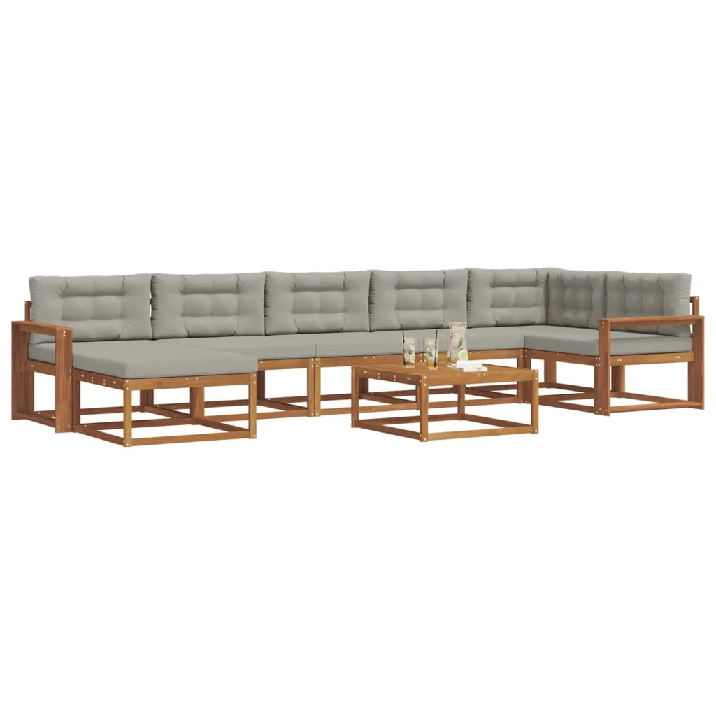 Set di divani da esterno 8 pcs Grigio Naturale e Chiaro