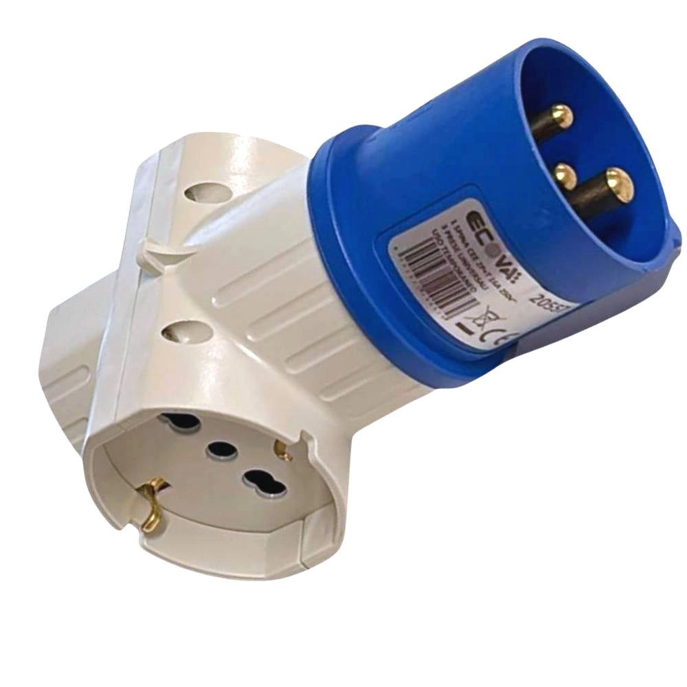 Ecova 20557 adattatore industriale 16a 2p+t a 3 prese universali 220v