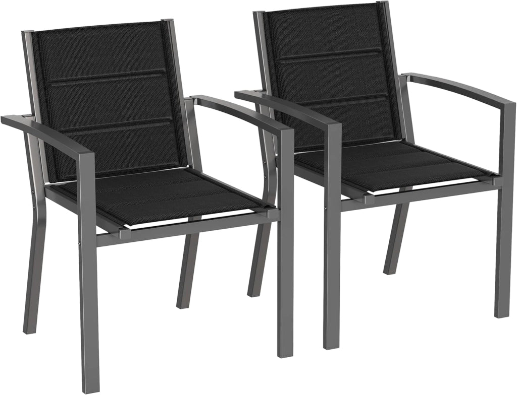 Set Di 2 Sedie Da Giardino, Sedie Da Esterno In Alluminio Per Esterni, Sedie Impilabili Poltrone Da Giardino, Per Giardino, Piscina, Terrazza, Sala Da Pranzo, Grigio Scuro