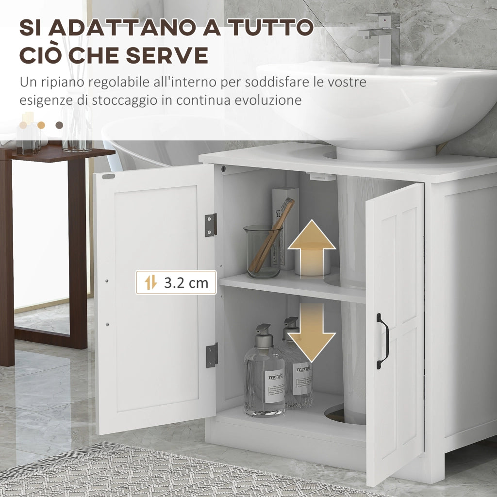 Mobile per Lavabo 60x30x60 cm Sotto Lavabo con 2 Ante e Ritaglio a Forma di U in MDF Bianco