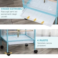 Gabbia per Uccelli 2 in 1 Voliera da Interni con 4 Ruote e Vassoi Estraibili, 51.5x50x140cm