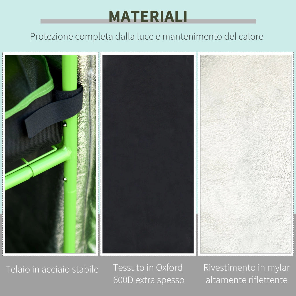 Tenda Idroponica 80x80x160 cm ¨C zephmum ¨C Nero Oxford 600D 5 Prese d'Aria Finestra
