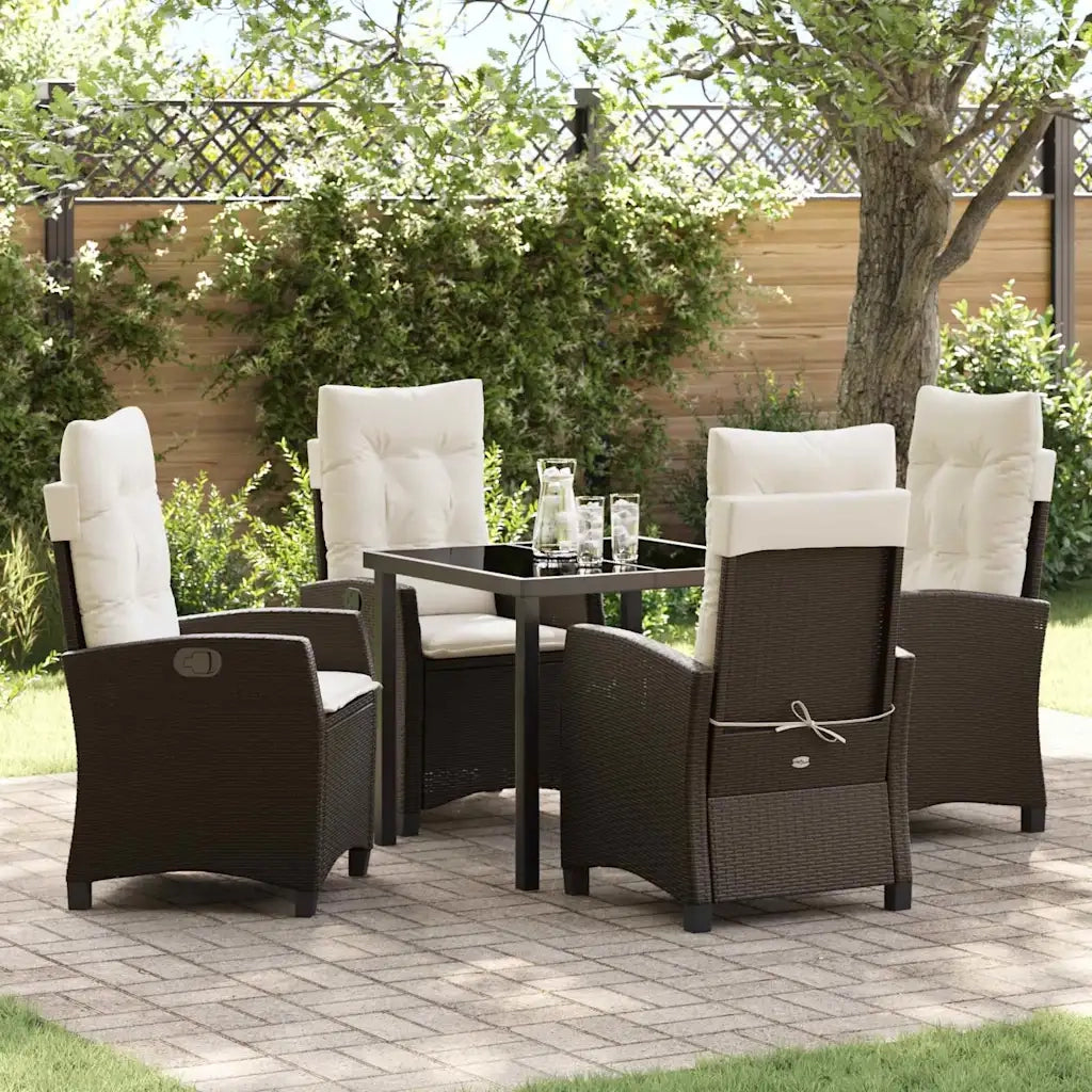 Set da Pranzo per Giardino con cuscino 5 pcs Marrone polyrattan 3380380